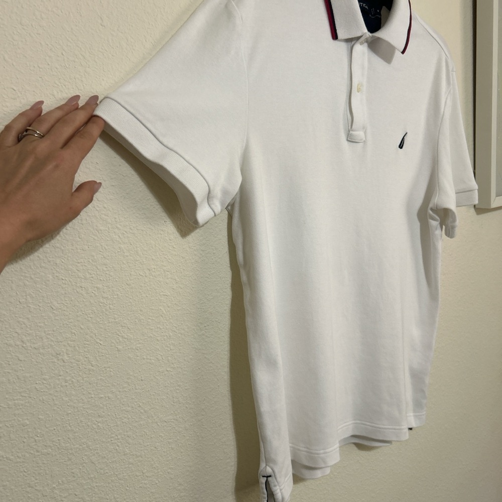 Nautica Classic White Cotton Polo Shirt w/ Red & Navy Trim | Size Medium - Picture 4 of 7